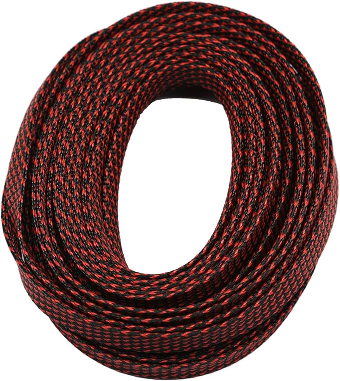 30ft PET Expandable Sleeving Wire Cable Sleeve (1/4", Red&Black)