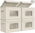 Univivi Collapsible Stackable Storage Bins with Lids [4-Pack] Foldable Fabric Closet Organizer Basket, Closet Organizers and Storage Cube Storage Bin for Home, Office, Bedroom (Beige, 17“ x 12” x 12")