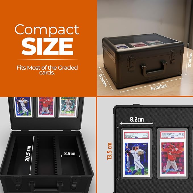 3-Row Graded Card Case – Holds 120+ PSA/BGS/SGC Slabs – Hard Shell Storage Box with Secure Key Lock – Protective Carry Case for Sports Cards, Pokémon & TCG