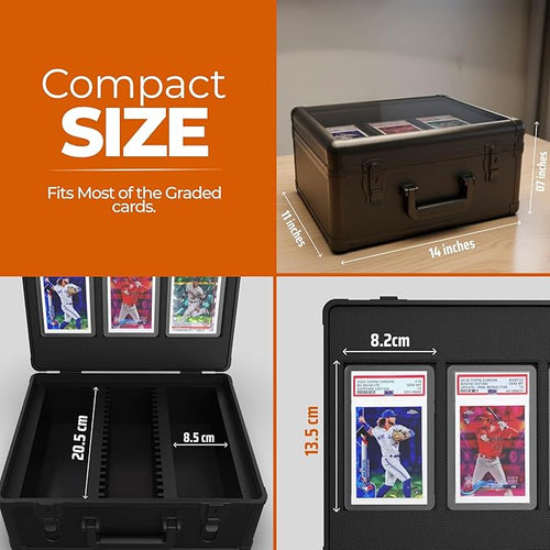 3-Row Graded Card Case – Holds 120+ PSA/BGS/SGC Slabs – Hard Shell Storage Box with Secure Key Lock – Protective Carry Case for Sports Cards, Pokémon & TCG