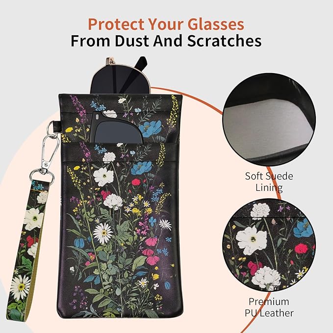 Double Eyeglass Case Soft Dual Glasses Case for Women Men Travel Squeeze Top Sunglasses Cases Eyeglasses Pouch