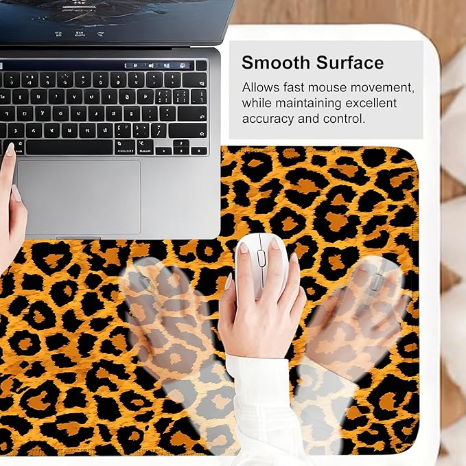 Leopard Print Mouse Pad – Large Extended Desk Mat 31.5 x 11.8 in– Bold Cheetah Animal Pattern, Non-Slip Rubber Base, Waterproof Surface, Fashionable Keyboard & Mouse Pad for Office, Home, or Gaming