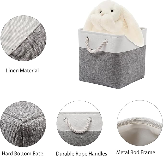 Fabric Storage Bins, 11 inch cube storage bins with Handles, 11x11cube storage organizer bins, Collapsible Storage Bins for Shelves and Home, Cubby Storage Cubes (white-gray, 10.5x10.5x11in)