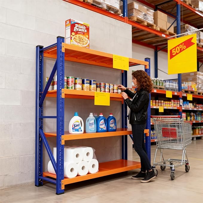 79" H Garage Shelving,3500LBS Heavy Duty Storage Rack,4 Tiers Metal Storage Rack Shelf, Adjustable Shelving Unit for Garage,Kitchen,Warehouse,Basement,78.7" H x 47.2" W x 19.6" D,Blue&Orange