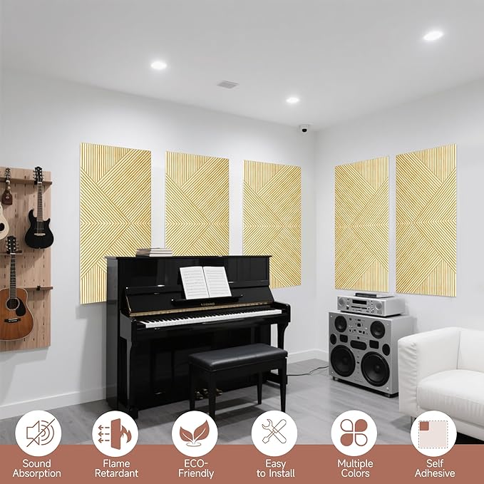 TO-TH Acoustic Wall Panels,6 Pack Total Size 72 x 48 Inches,Self-Adhesive Decorative Acoustic Panels for Wall and Ceiling,3D UV Printing with Wood Look,Natural Oak
