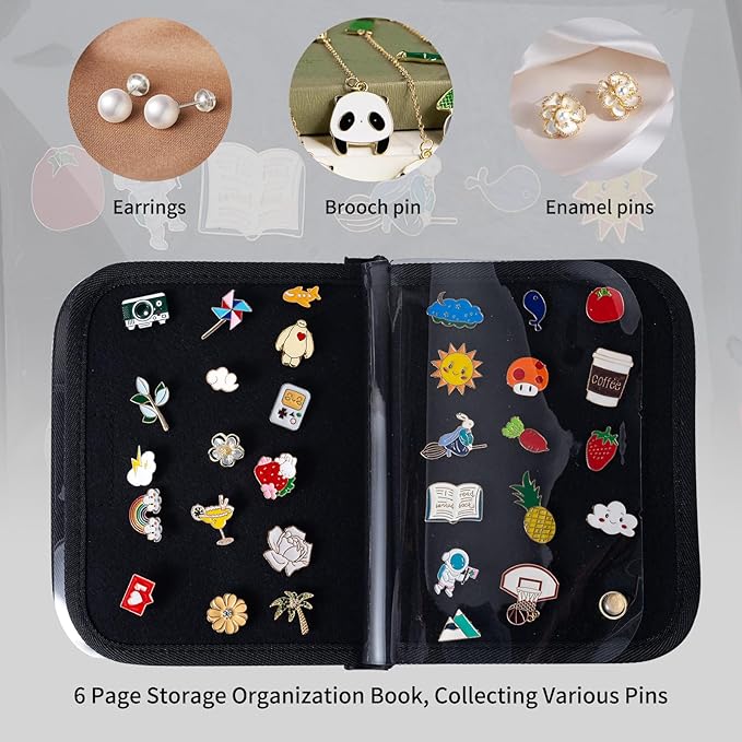Enamel Pin Display Book, Small Collections Or Travel Pin Trading Book, Pin Collector Display Bag,6-Page Lapel Pin Display Board,For Sports Pins,Memorial Pins, Pin Display Case (Silver Grey)