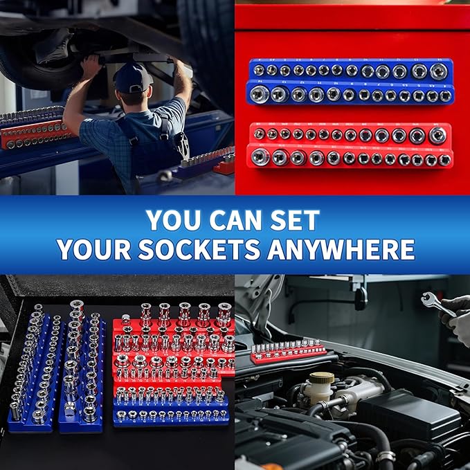 8PS Magnetic Wrench and Socket Organizer Set, Tool Trays 1/4", 3/8", 1/2" Tool Box Organizer, Metric Holder(Socket, Wrench not Included)