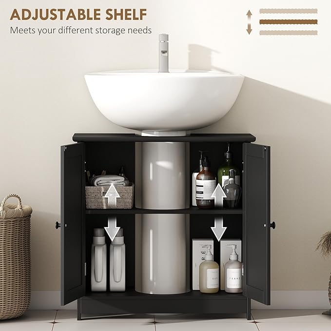 HOMCOM Under Sink Bathroom Cabinet with 2 Doors and Shelf, Pedestal Sink Bathroom Vanity Cabinet, Black