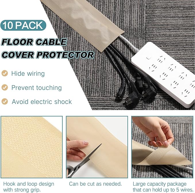 WILLBOND Carpet Cord Cover Cable Protector Floor Cover Cable Protector Management Only for Commercial Office Carpet(98.43 ft,Khaki)