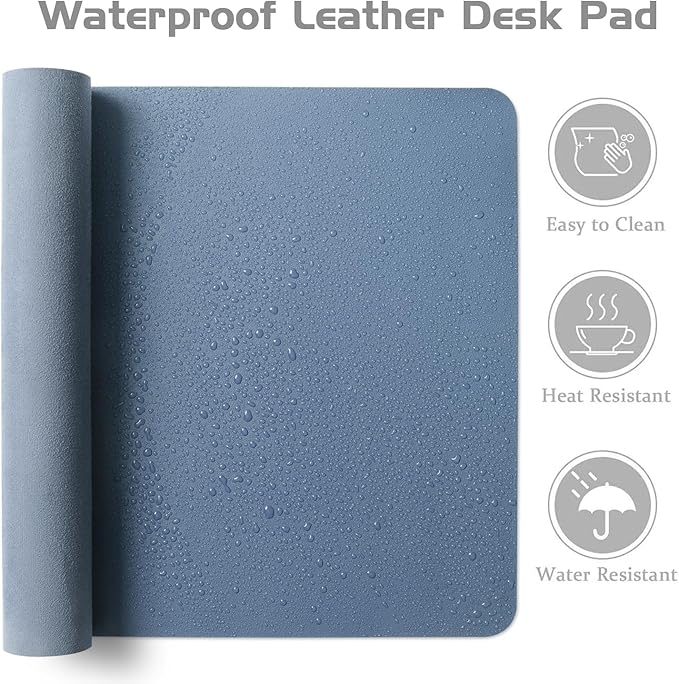 Aothia Leather Desk Pad Protector, Office Desk Mat, Large Mouse Pad, Laptop Desk Pad, Non-Slip PU Leather Desk Blotter, Waterproof Desk Writing Pad for Office and Home (Denim Blue, 55" x 24")
