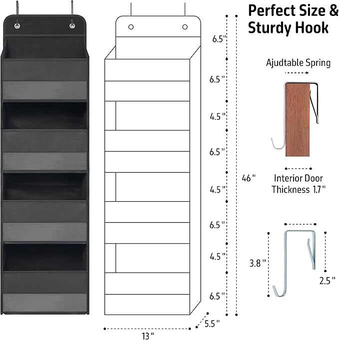 Giraffe Creation Over Door Organizer with 4 Large Capacity Pockets, Heavy Duty Hanging Organizer Storage for Closet Bathroom Nursery Bedroom Dorm, Toys Cosmetics Sundries and Baby Essentials, Black