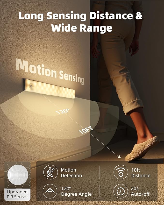 EZVALO 3-Pack Under Cabinet Lighting with Charging Station, 2000mAh Rechargeable Wireless Motion Sensor Lights, 3 Color Temps, Dimmable, Timer, Magnetic, with Remote Control for Kitchen, Closet