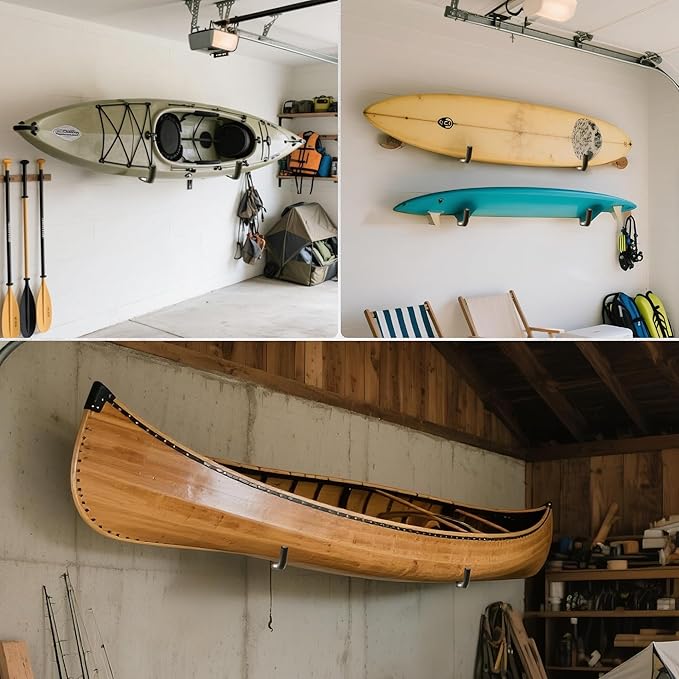Kayak Storage Rack – 100LB Wall Mounted Kayak Hook with EVA Padding | Kayak Wall Mount & Kayak Rack for Garage | Garage Storage Hooks for Canoes, Paddle Boards, Ladders, Bikes (Round Tube)