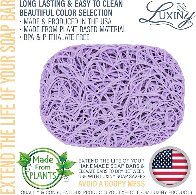 Soap Savers for bar soap, American Made by Luxiny, Lifts Soap in Soap Dishes & Shower Soap Holders -Handmade Soap Lasts Longer -Made from Plant Based Material (Lavender Lilac Purple)