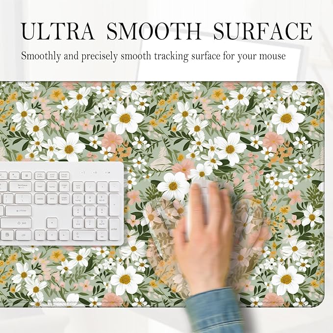 Rustic Wildflower Floral Large Mouse Pad 31.5x15.7inch, Cottagecore Botanical Flower Large Extended Computer Desk Mat Mousepad for Keyboard and Mouse, Floral Desk Accessories
