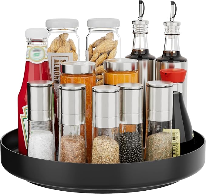 Ovicar Lazy Susan Turntable Organizer - 11 inch Rotating Spice Rack Metal Lazy Susan for Cabinet Pantry Kitchen Countertop Bathroom Refrigerator Table Storage, Black