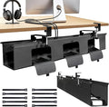 Under Desk Cable Management Tray, 36" No Drill Standing Desk Cable Organizer, Fabric Tray for Power Strips, Adapters & Cables, Black