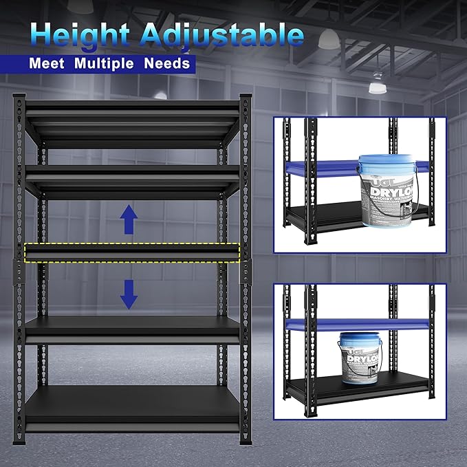 Heavy Duty Garage Shelves - 40''W 2,200Lbs Steel Metal Adjustable Utility Industrial Storage Shelving Rack Units for Warehouse Basement 5 Tier Black 39.3" W x 17.7" D x 78" H