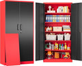 6 Tier Garage Storage Cabinet with 5 Adjustable Shelves,Metal Storage Cabinet with Lock,Red Black Metal Cabinet with Locking Doors,Steel Locker,71" Lockable Storage Cabinets for Home,Office,Garage