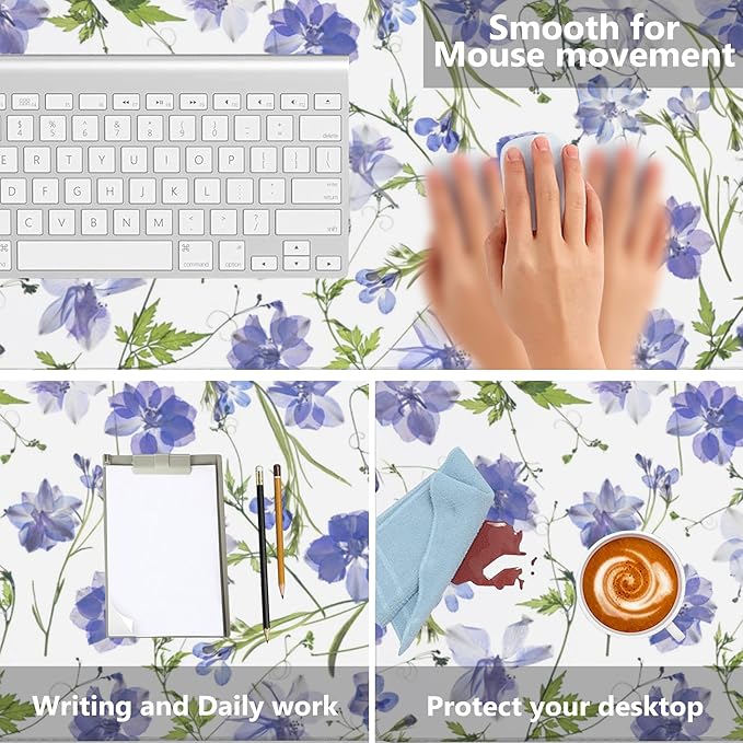 Gaming Mouse Mat Purple Flower Large Mouse Pad Extended Mouse Pad Desk Mat Non-Slip Rubber Base Mice Pad Desk Pad for Office Game Home 35.4x15.75 in