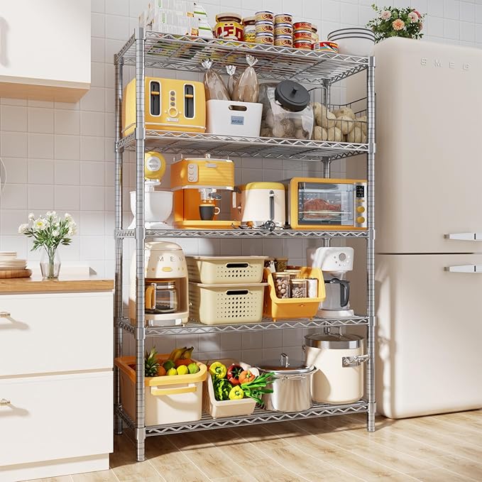 Storage Shelves, 3 PCS 36" L x 14" W x 72" H Heavy Duty Garage Wire Shelving Unit Loads 1750LBS, 5-Tier Adjustable Metal Industrial Utility Shelf Rack for Kitchen, Laundry Room, Basement