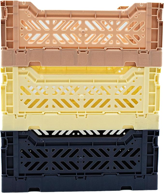 Collapsible Storage Box, Foldable Crate Organizer Bin with Handle, Stackable Crates for Home Organization (Cream-Navy-MilkTea, 4L -3-Pack)