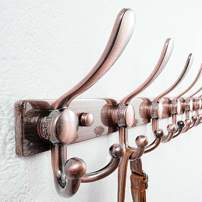 Dseap MaxStrong 2.0 Coat Rack Wall - 37” Long 10 Tri Hooks - Ultra Heavy-Duty Stainless Steel Wall Mount Coat Hanger, Hook Rail for Clothes Hats Jacket Towels Antique Copper, Pack of 2