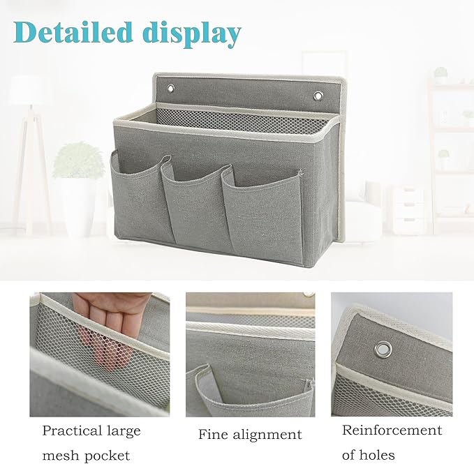 2-Pack Wall Hanging Organizer Bag/Hanging Baskets with Large Mesh Compartment & 3 Pockets，Over the Door Organizer Space Saving Storage for Bedroom,RV Camper, Closet (Gray -2 Pack)