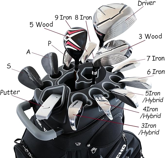 ASK ECHO 2024 T-Lock Golf Cart Bag with 14 Way Organizer Divider Top, Premium Cart Bag with Handles and Rain Cover, for Men