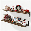 36 Inches Floating Shelves, Rustic Long Wall Shelves, 8 Inch Deep Book Shelf Wall Mounted with Bracket, Wide Display & Storage Shelves for Living Room, Bathroom, Bedroom, Walnut, Set of 2