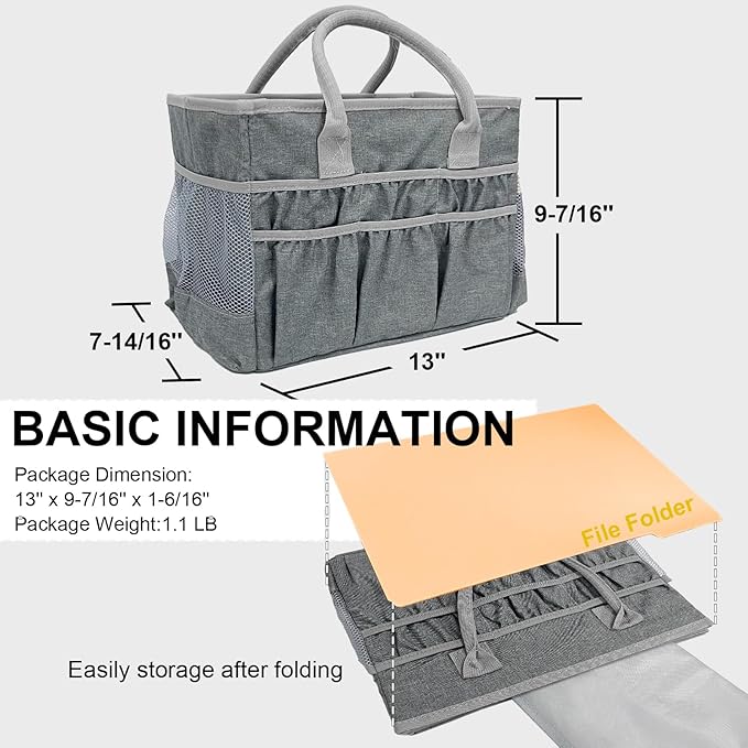 Cupohus Water-Resistant Art Organizer Tote Bag - Craft Storage Bag with Multiple Pockets and Handles for Artists, Kids, Students, and More – Grey