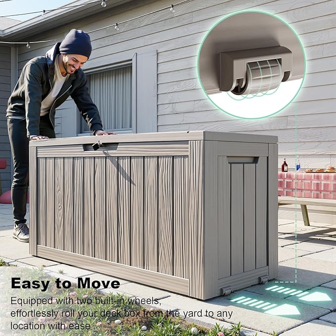 75 Gallon Waterproof Resin Deck Box, UV Resistant Outdoor Storage for Garden, Patio, Porch, Delivery, Light Brown