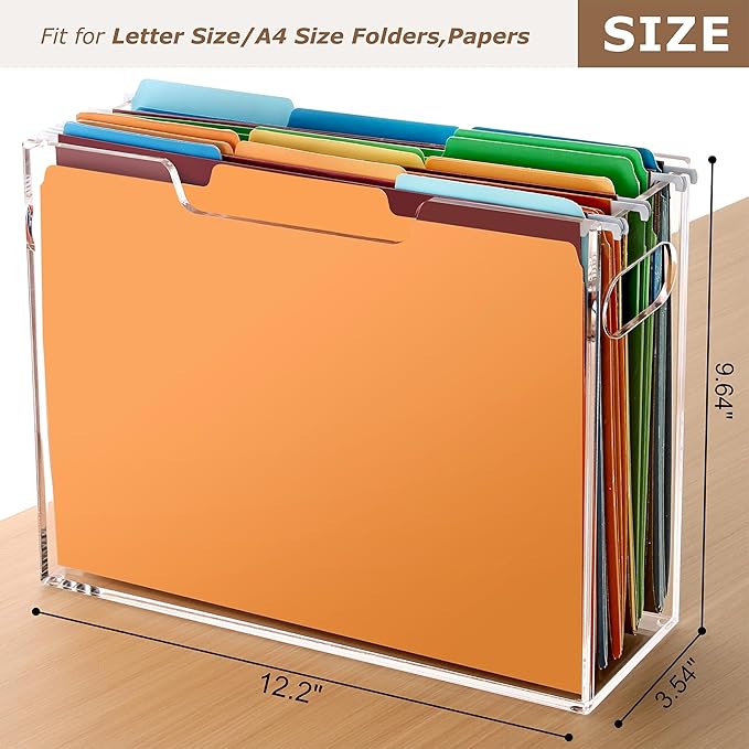 DINGHUO Acrylic Hanging File Organizer Box, File Holder with Handles, Clear File Box for Letter Size/A4 File Folders, Hanging Folder Storage for Desk Home Office School -1 Pack