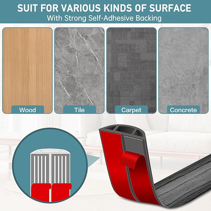 Floor Cord Cover Self Adhesive Cord Hider Floor Extension Cord Covers for Floor Power Cord Protector Cable Management Prevent Cable Trips Cable Cavity 0.47" W x 0.27" H (Deep Grey Wood, 10Ft)