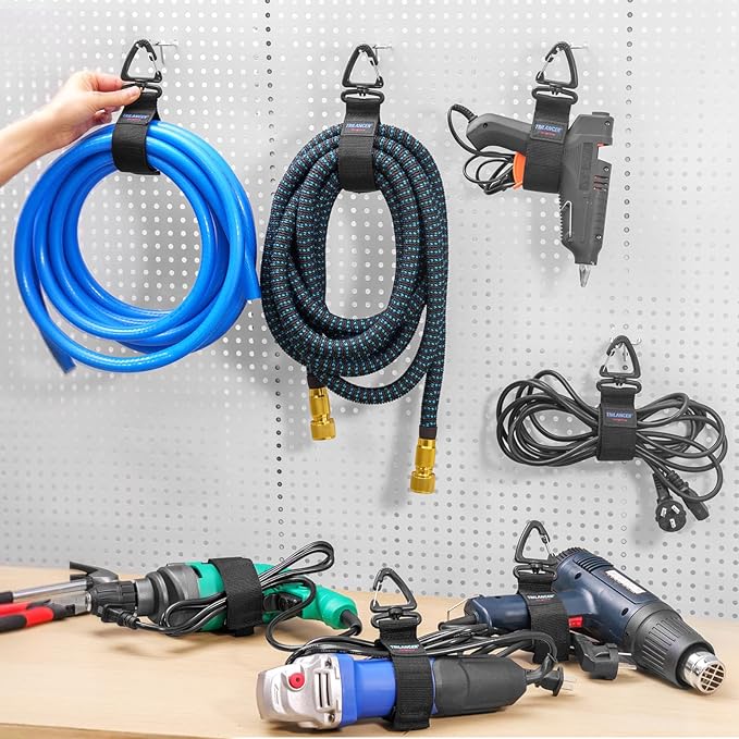 Trilancer Hook-and-Loop Storage Straps with Triangular Buckle to Hang on Walls, for Garage Organization and Storage, for Cables, Wires, Rope, Hoses, Tools of Home, Workshop, Studio, Shop（6L）