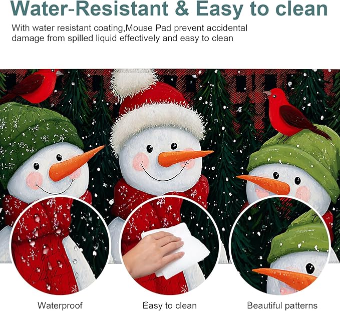 Three Snowmen Gaming Mouse Pad 31.5"x11.8"Desk Mat Anti-Slip Rubber Base & Durable Stitched Edges for Gamers Smooth Mouse Writing Surface for Desk Office/Home