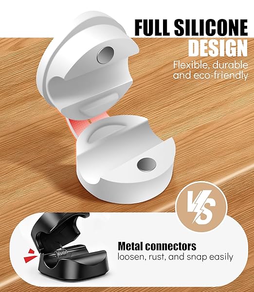 6 Pack Silicone Cord Organizer, Adjustable Magnetic Cable Clips, Strong Adhesive Cable Management Under Desk Wire Hider, Cord Holder for Nightstand, Desk, Wall, Home Office (White)