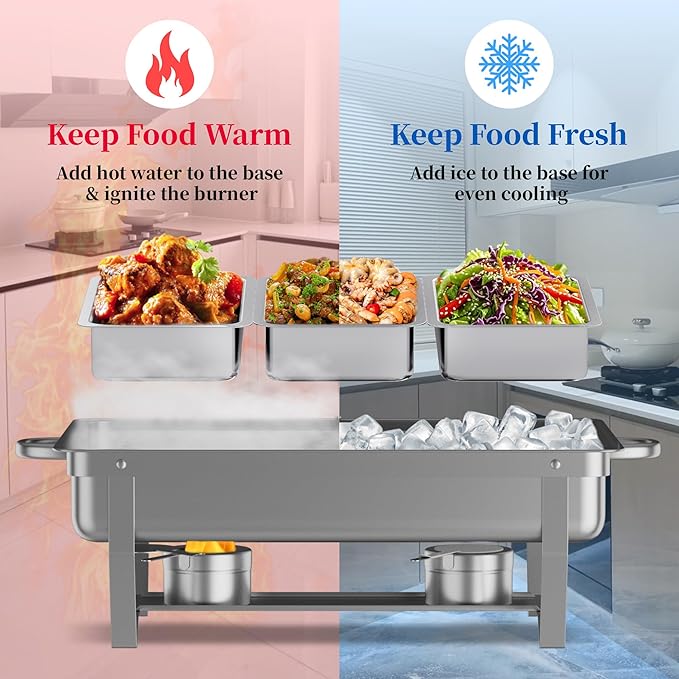 Chafing Dishes Buffet Set for Food Warming and Serving,11QT Stainless Steel Party Trays Warmers for Catering,Weddings,Events with Display and Rolled Edge Design,1 Pack, 3 Compartment