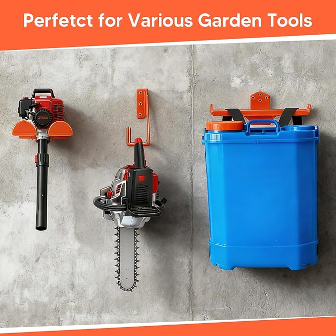 3 Pack Heavy Duty Garage Storage Hooks - Wall Mount Hangers for Weed Eater, Chainsaw, Backpack Leaf Blower - Steel Utility Tool Organizers for Garden Shed