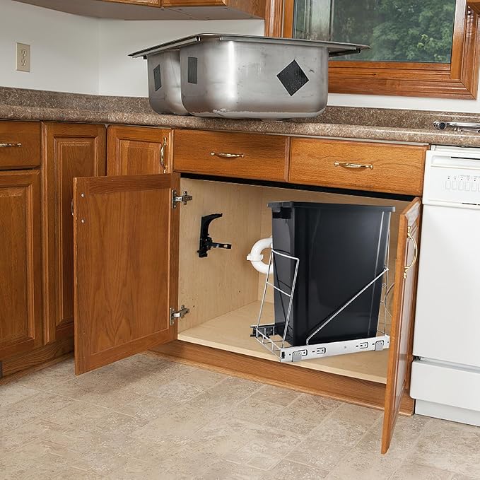 VILLCASE Adjustable Stainless Steel Pull Out Slide-out Shelf for Kitchen Trash Can Under Sink Easy Install Under Cabinet Organizer and Flexible Storage