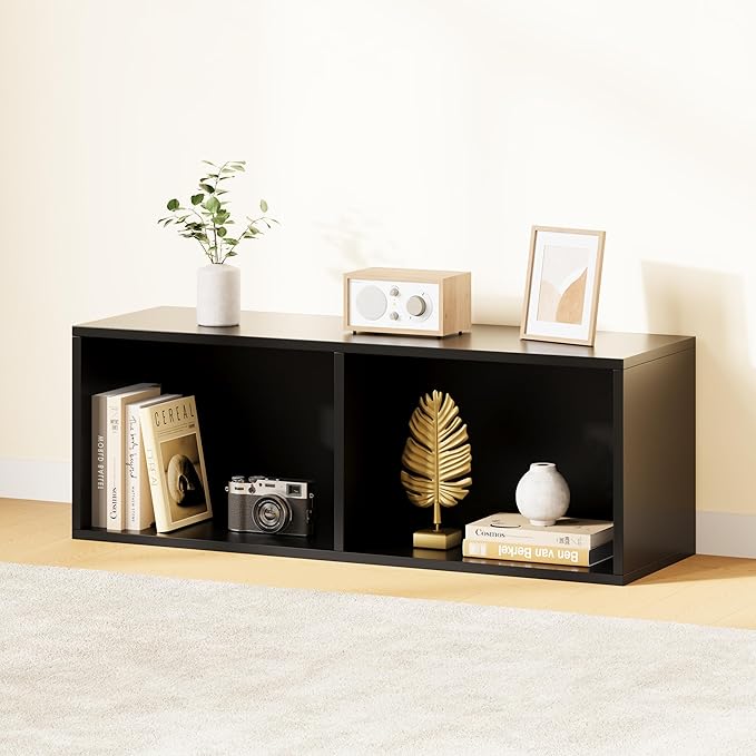 IOTXY DIY Modular Cube Bookcase - CubeXY Customizable Stackable Expandable Basic Shelving Units, 2-Cube Wooden Open Bookshelf for Miscellaneous Storage Organizer, Black