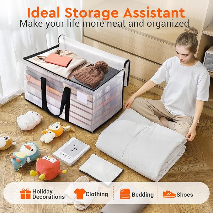 BlissTotes Moving Bags, 4-Pack Storage Bags, Moving Bags Heavy Duty Extra Large, Moving Totes, Clear Moving Bags, Reinforced Handles & Tag Pocket, Christmas Totes (76L)