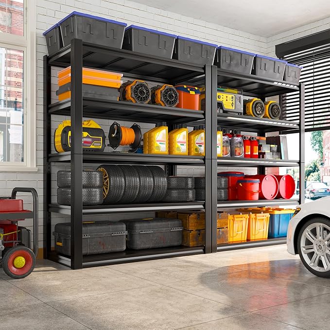 REIBII Storage Shelves Heavy Duty Garage Shelving 72" Adjustable Metal Shelves for Storage 5 Tier Garage Shelf for Kitchen Pantry Warehouse Basement, 3 Pack