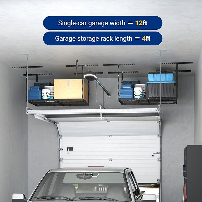 FLEXIMOUNTS 3x4FT Garage Storage Rack Overhead, Adjustable Ceiling Storage Racks, Metal Garage Organization System with 275LBS Weight Capacity(Black), Classic Series