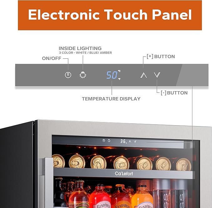 Ca'Lefort 24 Inch Beverage Refrigerator - 220 Can Beverage Fridge with 34° -54°F, Built in or Freestanding Beverage Cooler with Glass Door and 3 LED, Drink Fridge for Home/Kitchen(5.65 cu.ft)