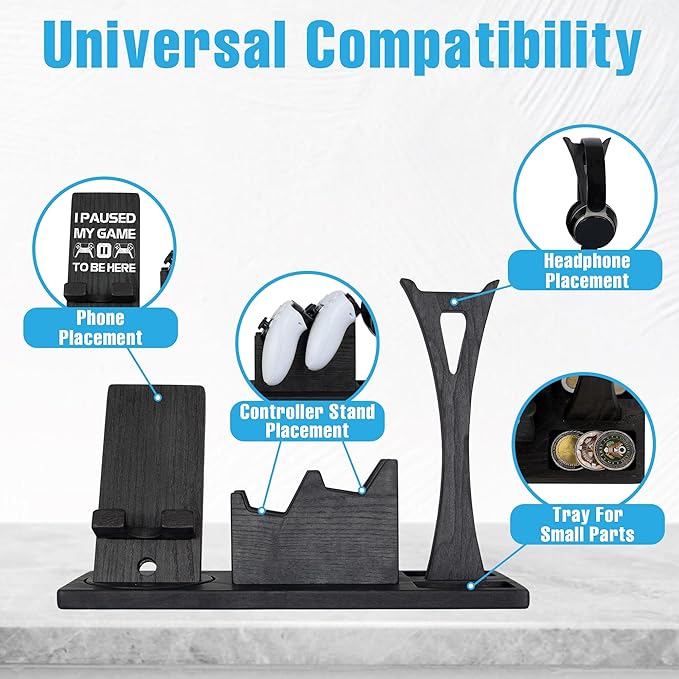 Gaming Accessories Organizer with Headphone Holder, Rotatable Phone Stand & Controller Stand - Unique Gamer Gifts PS4 PS5 Controllers Holders Gaming Equipment, Gifts for Gamers Controller Holder