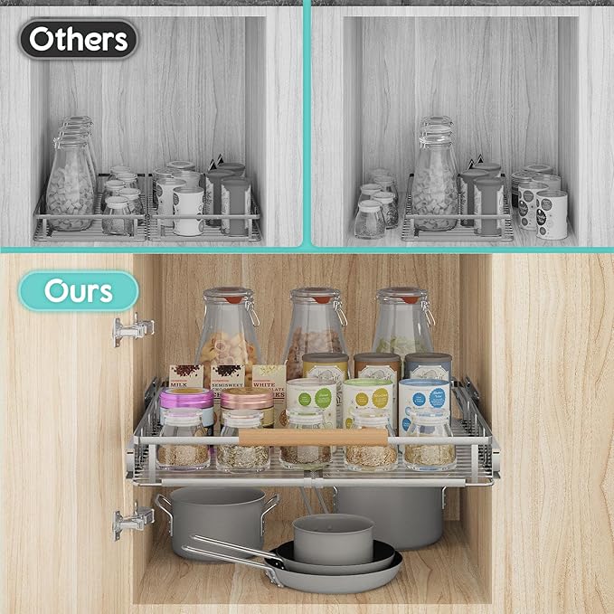 Expandable Pull Out Cabinet Organizer, Adjustable Width:23.2~39.9''W x 22.5''D Under Sink Organizer, Drawer Storage Shelves for Kitchen, Bathroom, Closet, Pantry, Cupboard, Pots, Pans