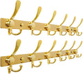 Dseap Coat Rack Wall Mount 2.0 Pro: 24” Long, 3X Tougher, Heavy Duty Stainless Steel Wall Coat Hanger with 6 Tri Hooks for Clothes Jackets Hats Entryway Closet, Gold, Pack of 2