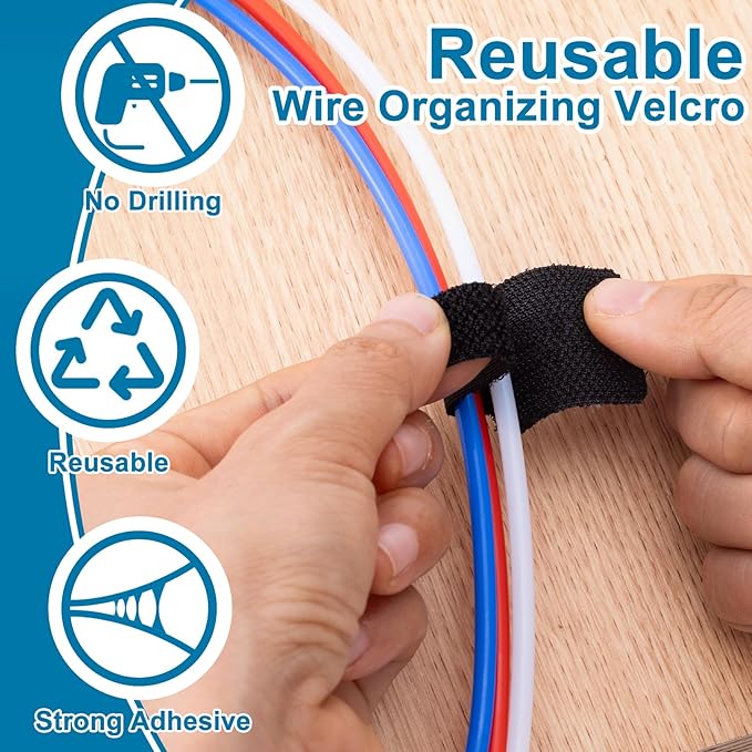 20pcs Hook and Loop Cable Ties, 3.94 Inch Self Adhesive Cable Management Straps for Desktop Network Wires, Adjustable Reusable Appliances Cord Organizer for Office Home Desk - Black, White