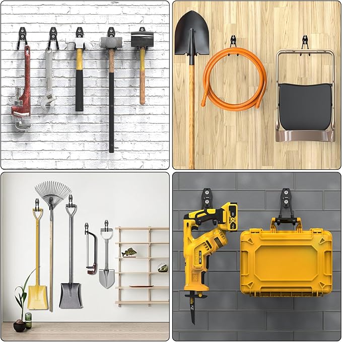 3-H Heavy Duty Garage Hooks 10 Pack, Garage Wall Hooks with Extra Welding Spots,Wall Mount Storage Organizer for Hanging Garden Lawn Tools, Chair, Shovel, Blower (Black)